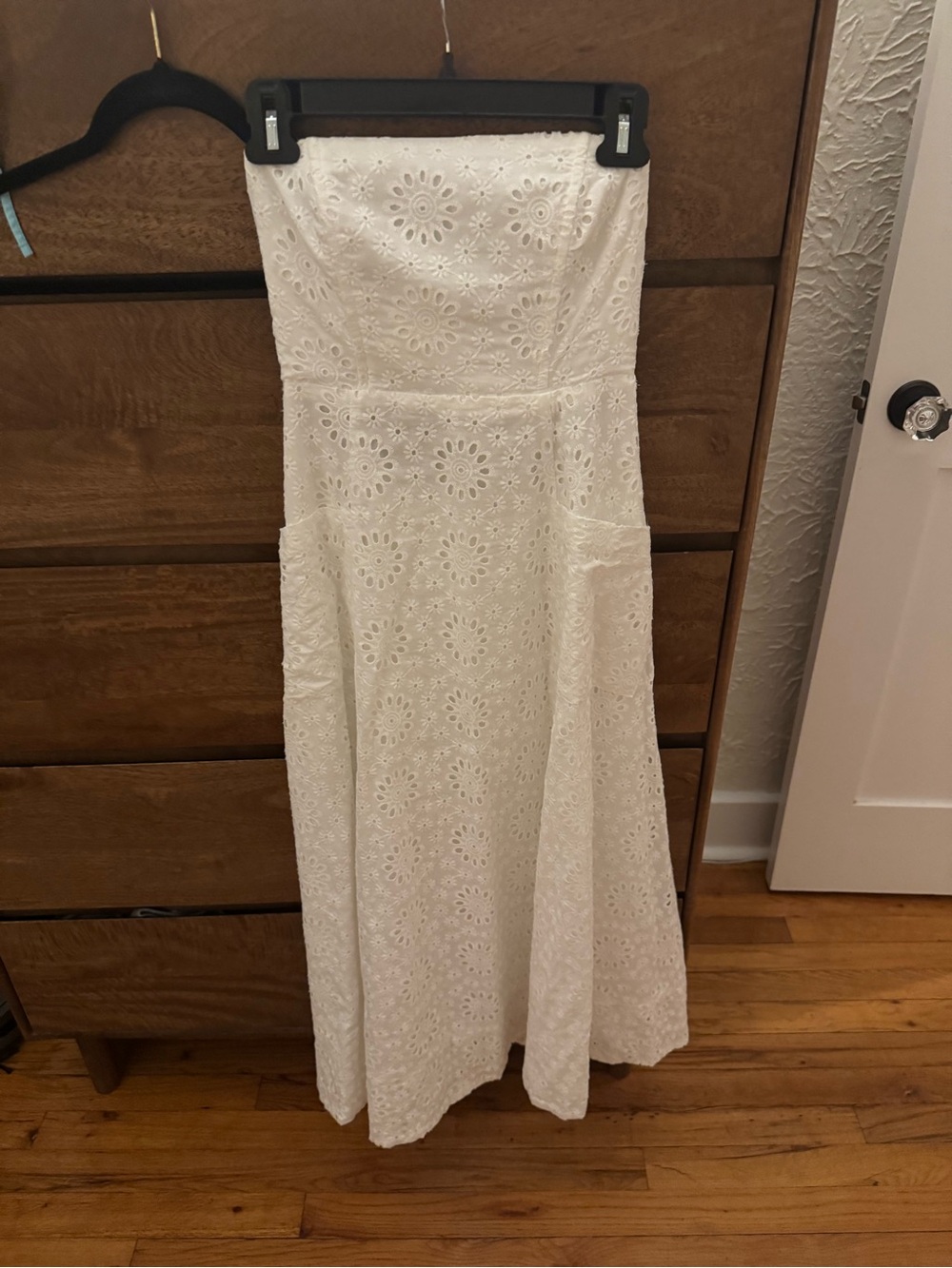 Astr Strapless White Eyelet Maxi Dress